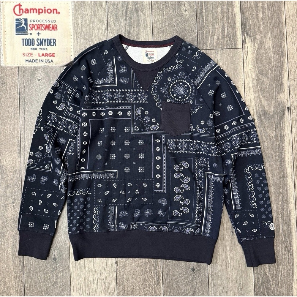 Todd Snyder x Champion Deconstructed Bandana Paisley Sweatshirt USA Made Mens L